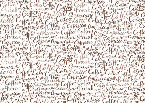 Coffee seamless pattern with coffee words