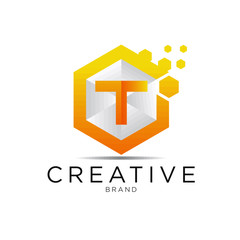 letter hexagonal pixel logo