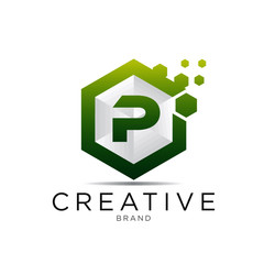 letter hexagonal pixel logo