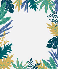 Tropical leaves. Vector frame in scandinavian style. Hand drawn background.