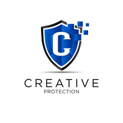 letter shield protection logo
