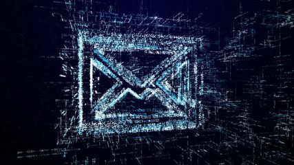 Mail icon consisting of interactive digit and symbol. Envelope icon in digital cyber space