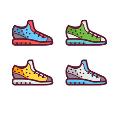 Running shoes in flat design. Modern sport sneakers icons.