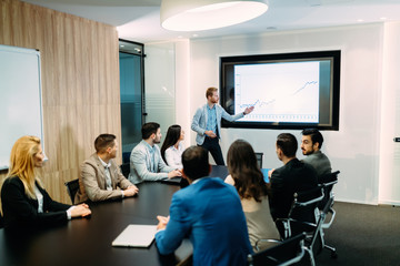 Picture of business meeting in conference room - obrazy, fototapety, plakaty