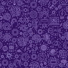 Line Seamless pattern. Vector illustration background with tiles. Icons on artificial intelligence theme