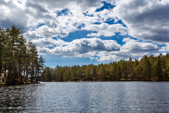 Cloudy day on the lake, spring in Finland