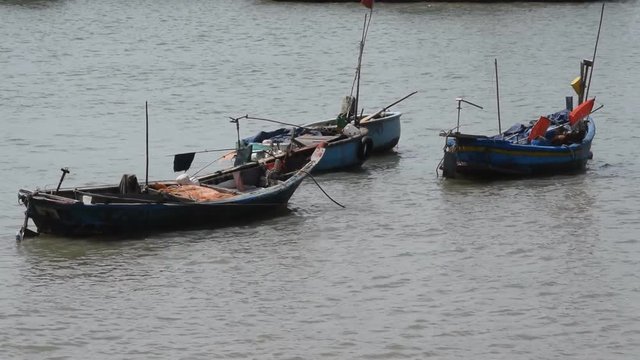 Fishing boats at Vung Tau beach.