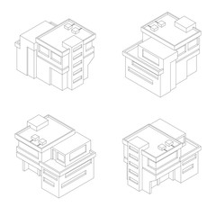 Outline isometric modern house. Isolated vector illustration of building.