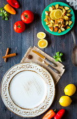 Chicken nuggets with yogurt sauce on a wooden background