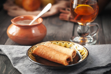 Delicious pancakes with sweet fillings. Maslenitsa.