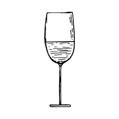 glass with wine vector sketch black isolated