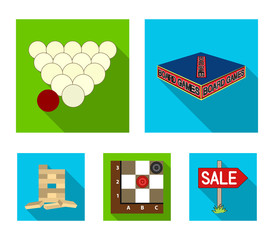 Board game flat icons in set collection for design. Game and entertainment vector symbol stock web illustration.