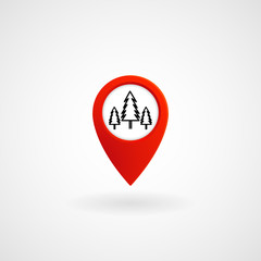 Red Location Icon for Forest, Vector, Illustration, Eps File