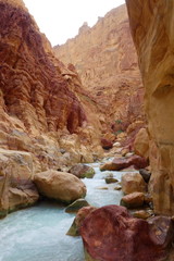 Wadi Zarqa Ma'in canyon located in the mountainous landscape to the east of the Dead Sea, near to Wadi Mujib, Jordan, Middle East