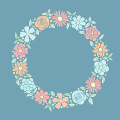 Fototapeta na wymiar Beautiful pastel coloured background with flowers. Concept of a template of a card with copyspace. Vector.