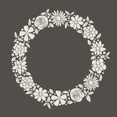 Concept of a flyer with spring flowers. Background with copyspace. Vector.