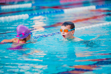 Fototapeta na wymiar Boy Practice Swimming