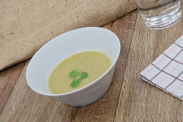 Broccoli cream soup on a table