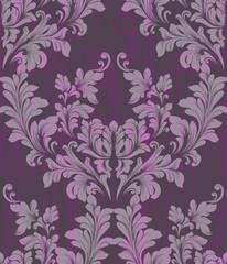 Fototapeta premium Baroque Damask pattern texture in ultra violet color Vector. Royal fabric background. Luxury background decors