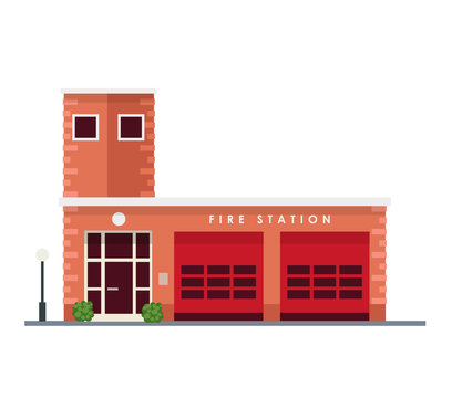 Fire station - vector illustration in flat style, isolated on white background. Urban architecture