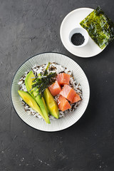 Salmon Sashimi Rice Bowl with Avocado