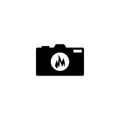 Silhouette of camera photography with fire flame on a lens logo design template vector