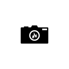 Silhouette of camera photography with fire flame on a lens logo design template vector