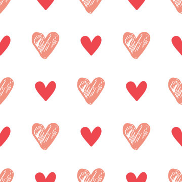 Seamless pattern with pink hearts