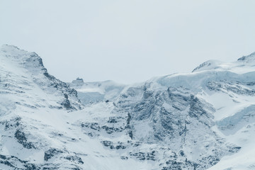 View on the peak of  the biggest glacier of jungfrau. Bernese Oberland, Switzerland. Swiss Alps