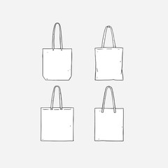 Hand drawn vector illustration of blank white tote bag on white background.
Template fabric bag.canvas shopping bags.mock up. - 192024366