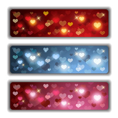 Vector Set composed of Three Valentines Banners with Colorful Shiny Hearts