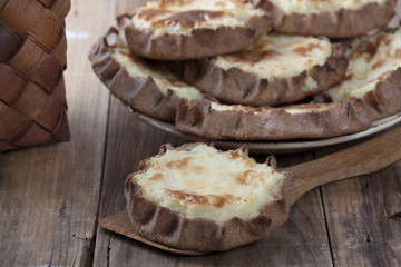 Open pies with mashed potatoes