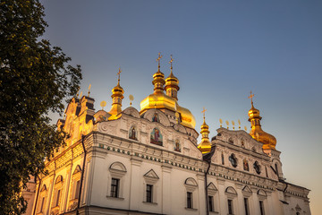 Fototapeta na wymiar us Pechersk Lavra Monastery shot at sunset in Kiev, Ukraine.