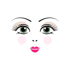 Doll, girl, woman cute face template vector