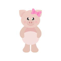 cartoon cute pig girl with bow
