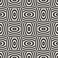 Vector geometric seamless pattern with curved shapes grid. Abstract monochrome rounded lattice texture. Modern textile background design
