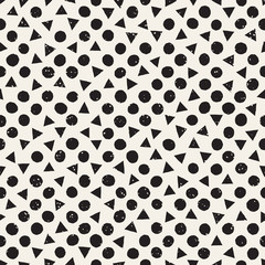 Hand drawn black and white ink abstract seamless pattern. Vector stylish grunge texture. Monochrome geometric scattered shapes