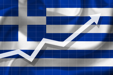 White arrow growth up on the background of the flag of the Greece.