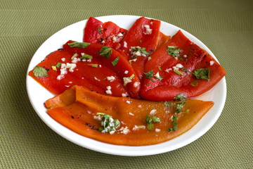 Рoasted peppers with garlic and parsley, salt, vinegar and oil.