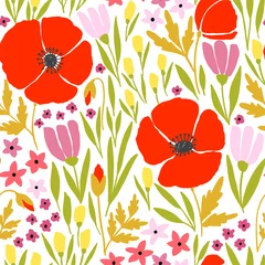 Papier peint Coquelicots Modèle sans couture avec des fleurs de pavot rouges