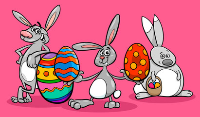 bunnies and easter eggs cartoon illustration