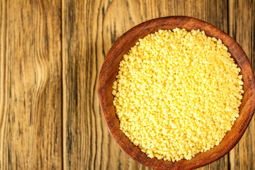 Cous cous, cereals. Healthy diet. The view from the top, place for text.