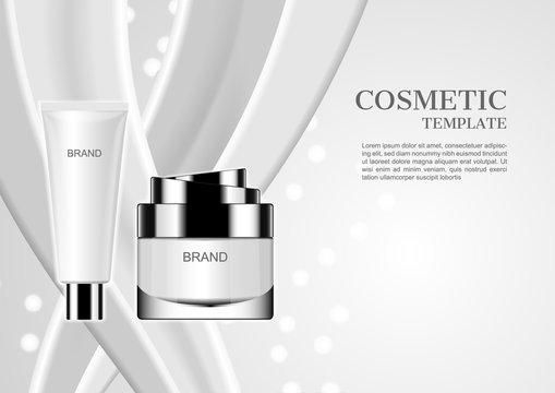 Vector cosmetic ads, Facial foam and day cream with pouring milk