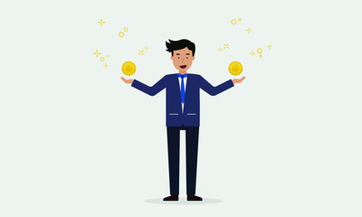 Businessman hand on money coin, Business success concept.