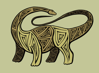 color sketch drawn by a vector dinosaur similar to Brachiosaurus with a simple decorative pattern