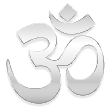 Om or Aum symbol. Spiritual healing silver symbol of buddhism and hinduism - isolated vector illustration on white background.