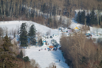 mountain-skiing base view from above 