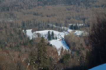 mountain-skiing base view from above 