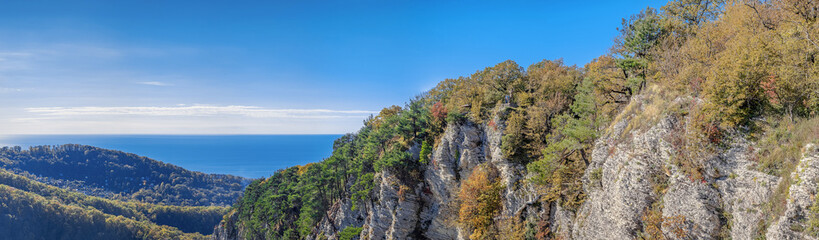 Fototapeta na wymiar Eagle rocks against the background of the Black Sea. Sochi National Park, Russia.