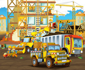 cartoon scene with funny construction site car - illustration for children